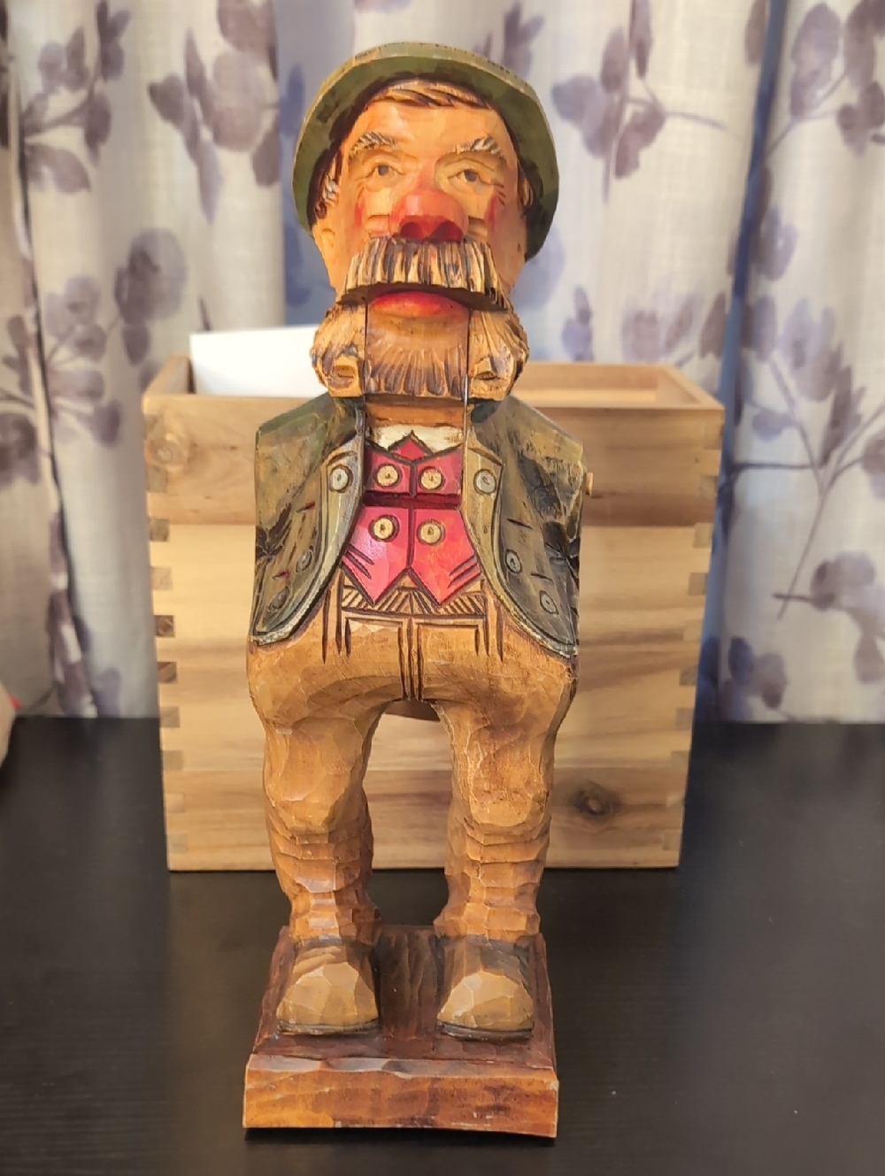 Hand-Carved Wooden Folk Art Man Sculpture - Multicolor Nut Cracker
